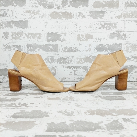 Steve Madden Nonstp Natural Leather Slip On Peep Toe Block Heel Booties O68 - Picture 7 of 13